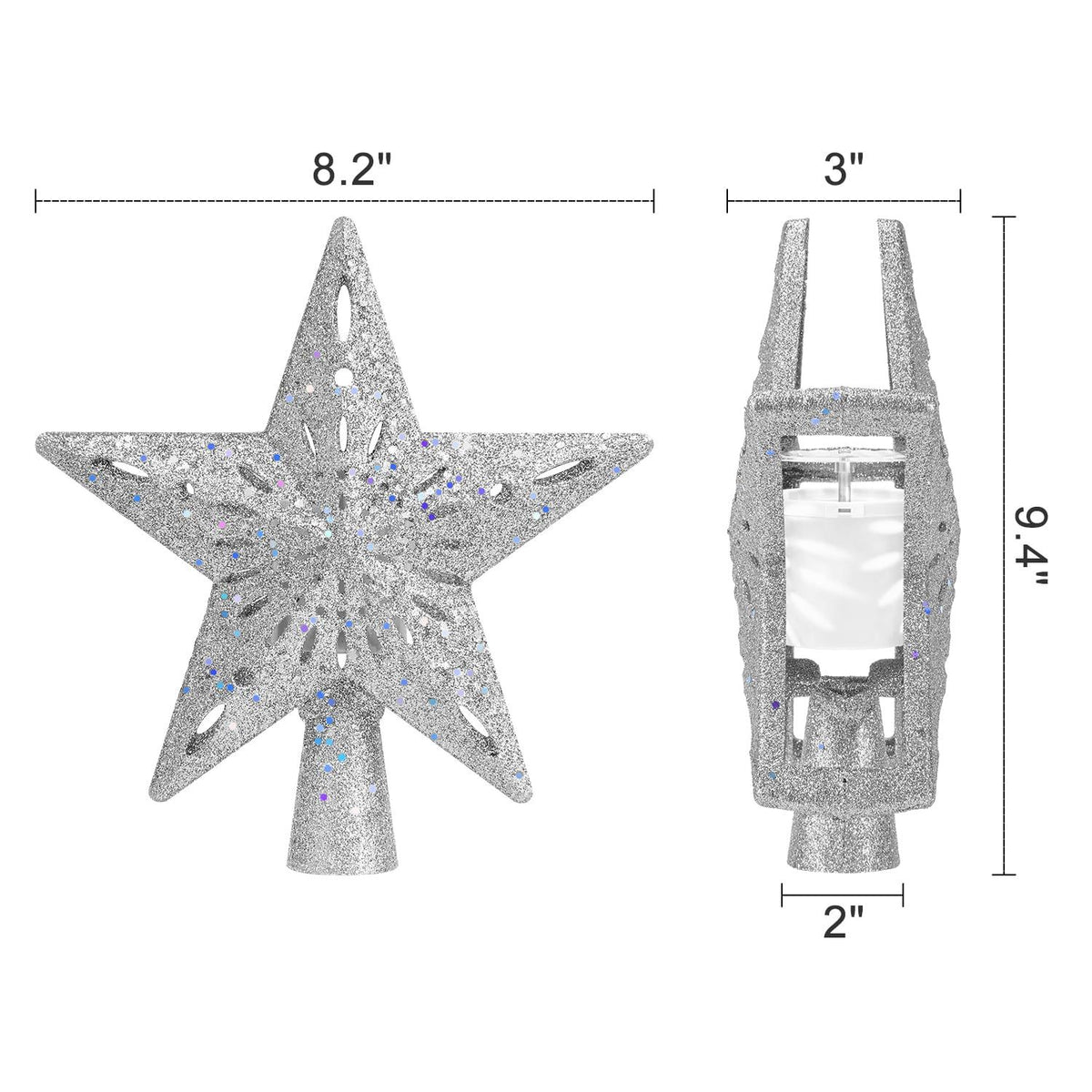 GlowStar Silver Star tree topper projector